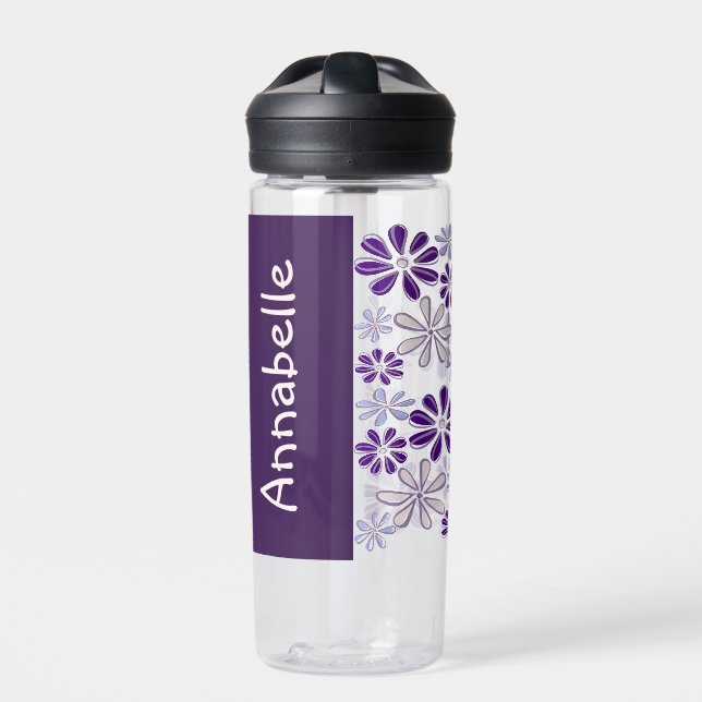 Cool Name Purple Flower Doodle Muster Trinkflasche (Vorderseite)