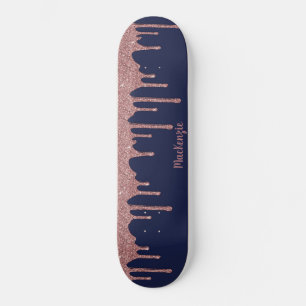 Cool Navy Blue Rose Gold Glitzer Sparkone Tropfen Skateboard