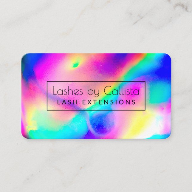 Cool Neon Unicorn Holographic Lash Artist Visitenkarte (Vorderseite)