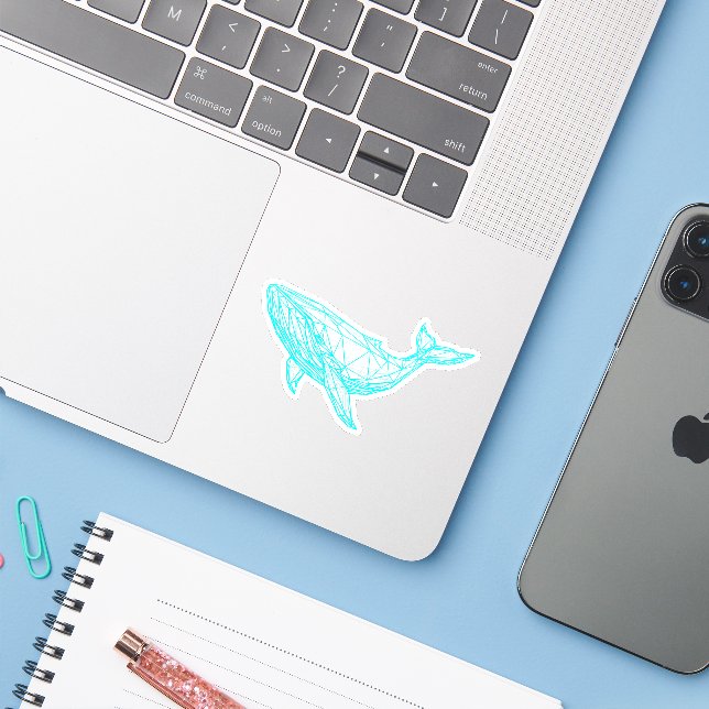 Cool Neon Whale Cyberpunk Sticker (Laptop mit iPhone)