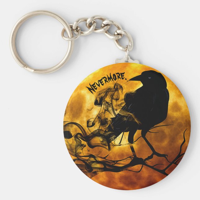 Cool "Nevermore" Raven Orange Moon Wispy Ghosts Schlüsselanhänger (Vorne)