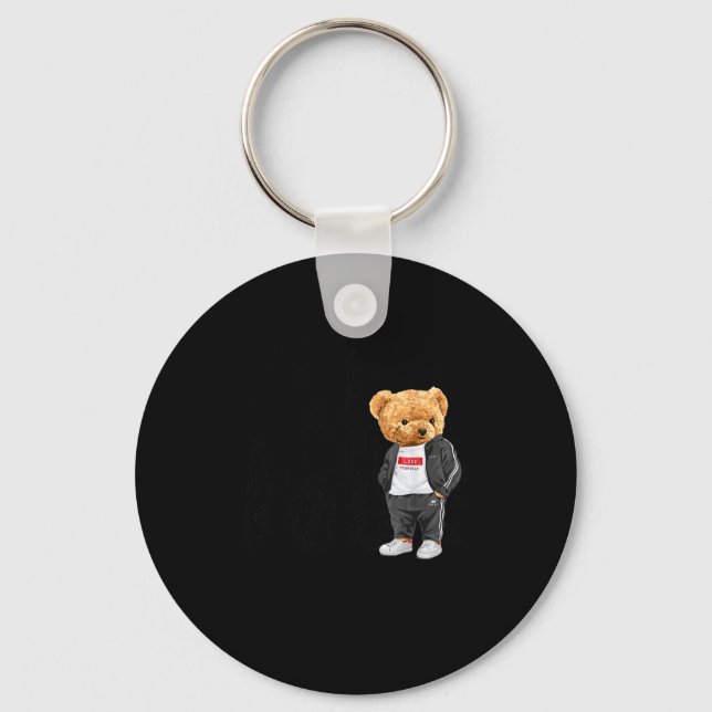 Cool New York City Teddy Bear Illustration Graphic Schlüsselanhänger (Vorderseite)