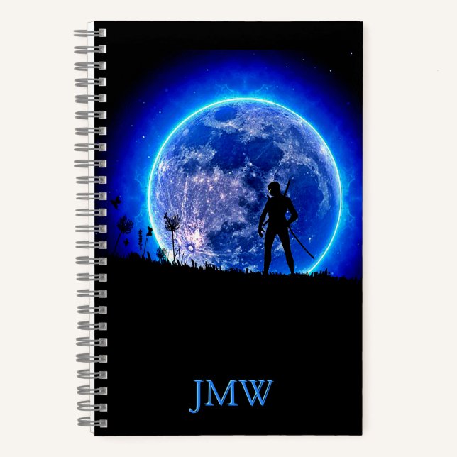 Cool Ninja Warrior Blue Moon Monogram Japan-Look Notizbuch (Vorderseite)
