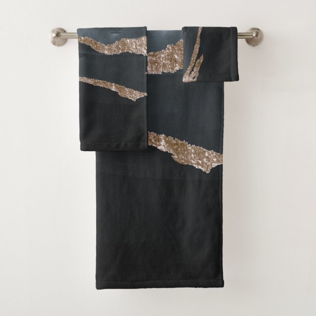 Cool Noir Marbre Or Granite Pierre Texture Bain (En situation)