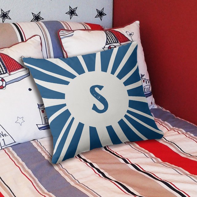 Cool Ocean Blue White Sun Mandala Monogram Kissen (https://pixabay.com/photos/bed-child-room-bedding-single-bed-2053556/)