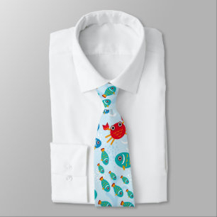 Cool Ocean Marine Life Fish and Crab Blue Krawatte
