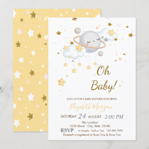 Cool Oh Baby Planet Wolken Sterne Babyparty Einladung