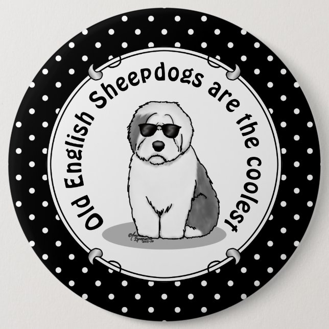 Cool Old English Sheepdog (Grau 1) Niedlich Funny Button (Vorderseite)