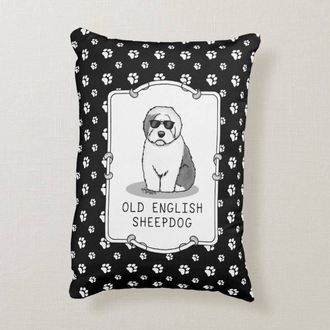 Cool Old English Sheepdog (Grau 1) Niedlich Funny Dekokissen (Rückseite(Vertikal))