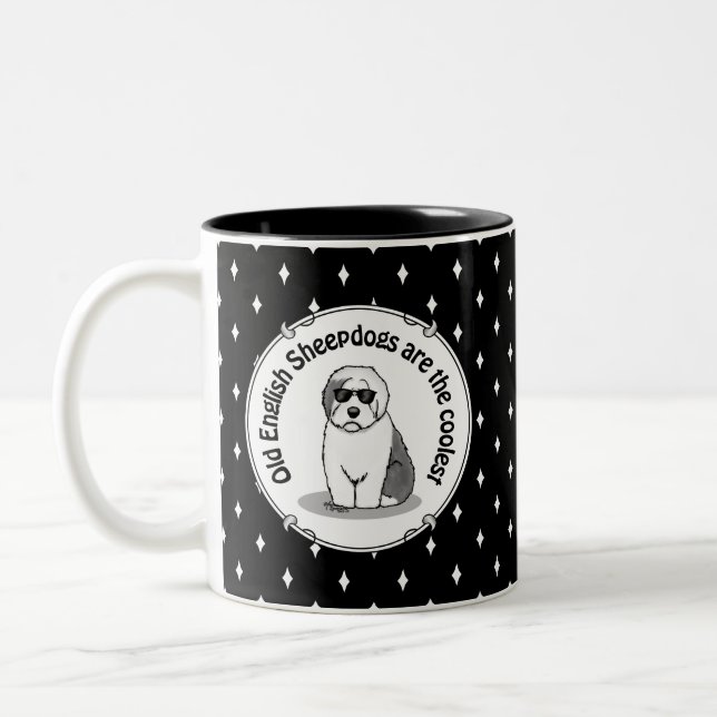 Cool Old English Sheepdog (Grau 1) Niedlich Funny Zweifarbige Tasse (Links)