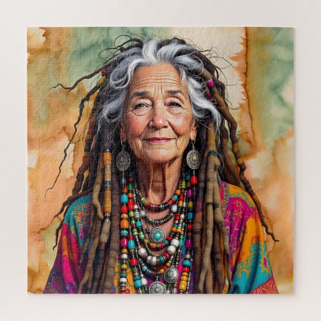 Cool Old Lady in Dread Locks Hippie Woman (Vertikal)