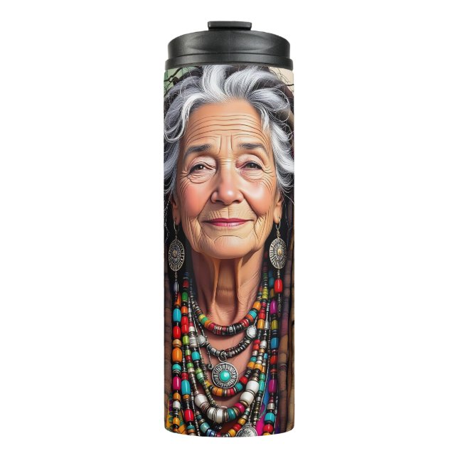 Cool Old Lady in Dread Locks Hippie Woman   Thermosbecher (Vorderseite)