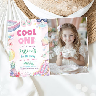Cool One - Summer Girl 1. Geburtstag Party Foto Einladung
