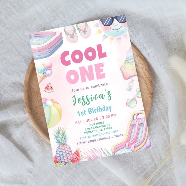 Cool One - Summer Girl 1st Birthday Party Einladung (Von Creator hochgeladen)