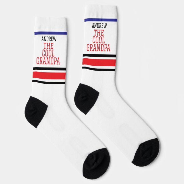 Cool Opa Personalisiert Red Blue Strip Weiß Socken (Rechts)
