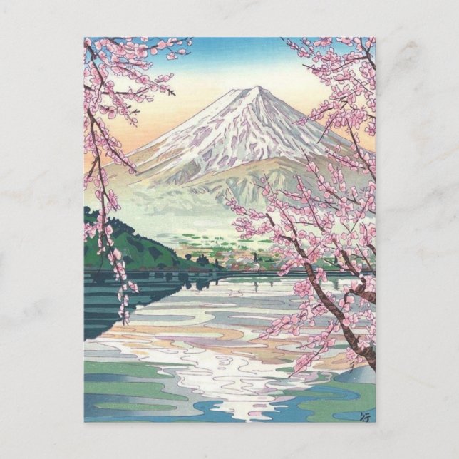 Cool Oriental Japanese Fuji Spring Cherry Tree Art Postkarte (Vorderseite)