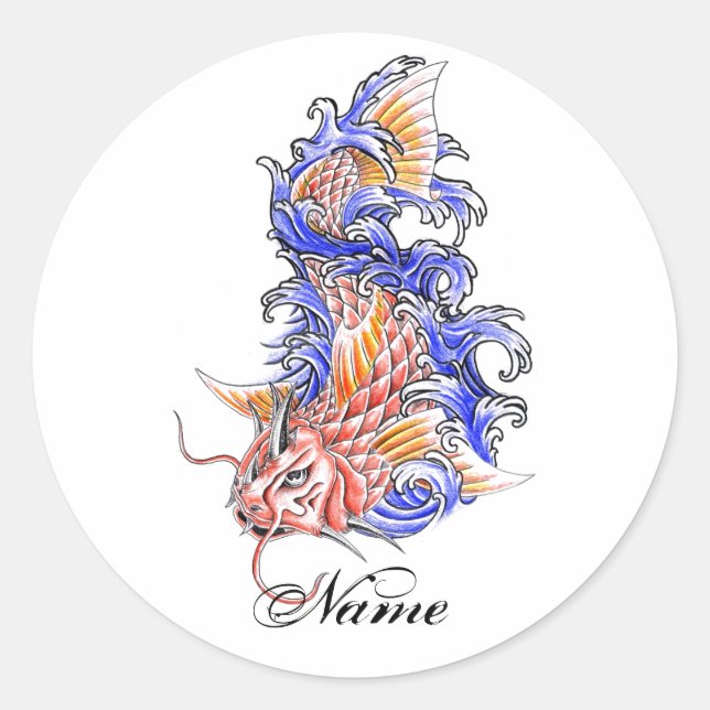 Cool-Oriental-Japanischer Roter Koi Karpfen Fisch  Runder Aufkleber (Vorderseite)