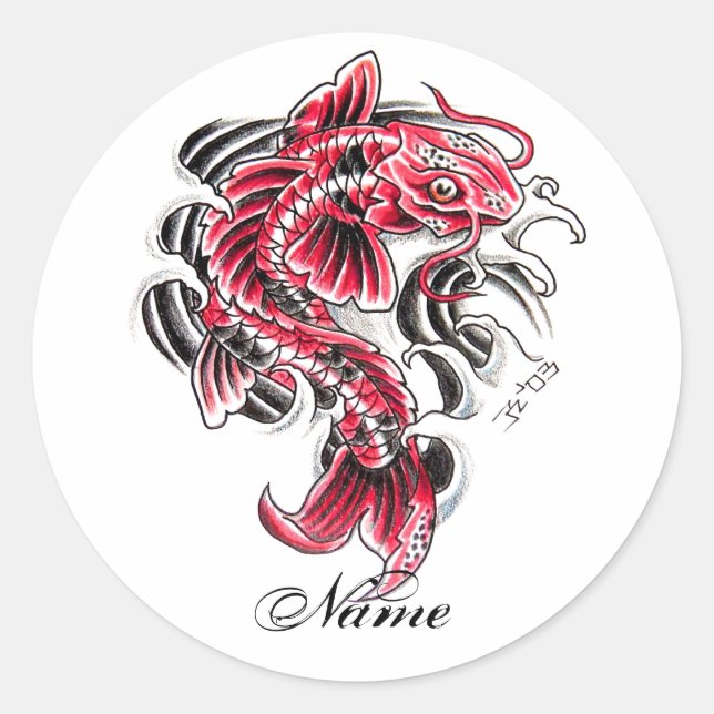 Cool-Oriental-Japanischer Roter Koi Karpfen Fisch  Runder Aufkleber (Vorderseite)