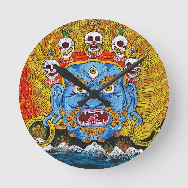 Cool oriental tibetan thangka god tattoo art runde wanduhr (Vorderseite)