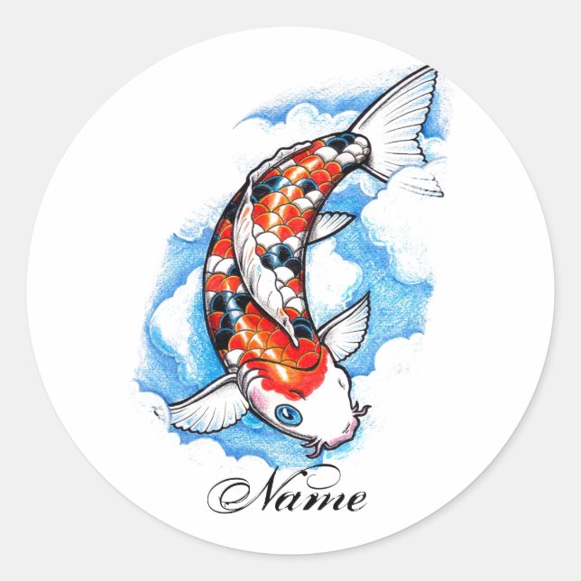 Cool-orientalisch-japanischer Koi Carp Cloud-Tatto Runder Aufkleber (Vorderseite)