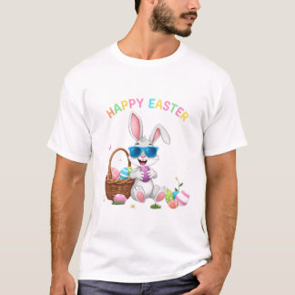 Cool Ostern Bunny Dabbing mit bunten Eiern T-Shirt