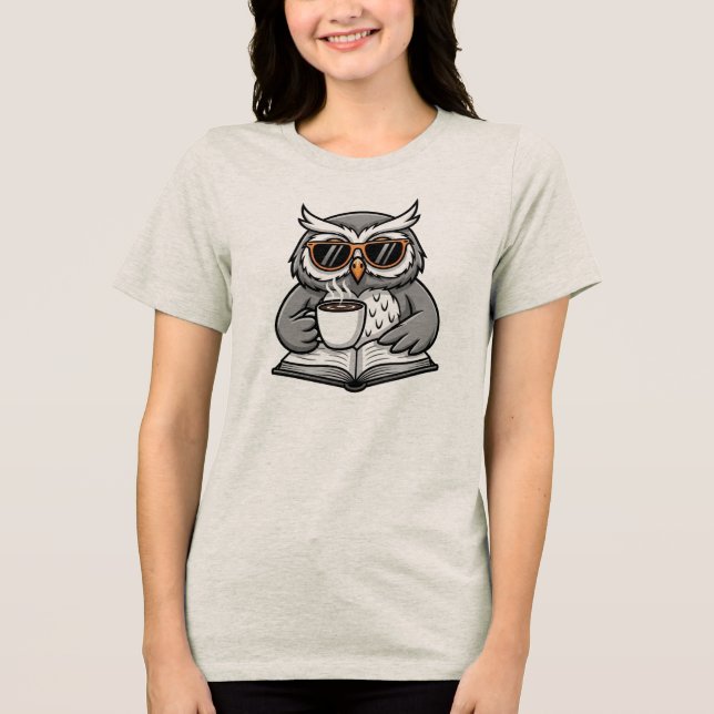 Cool Owl Reading With Coffee Tri-Blend Shirt (Vorderseite)