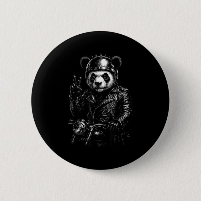 Cool Panda Punk Peace Sign Motorcycle  Button (Vorderseite)