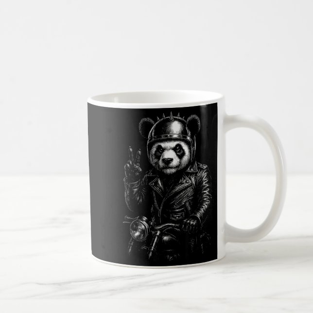 Cool Panda Punk Peace Sign Motorcycle  Kaffeetasse (Rechts)