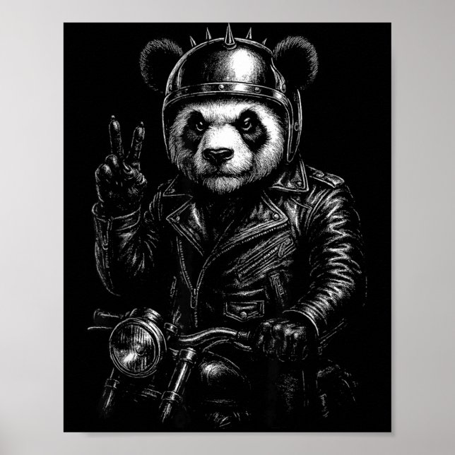 Cool Panda Punk Peace Sign Motorcycle  Poster (Vorne)