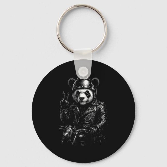 Cool Panda Punk Peace Sign Motorcycle  Schlüsselanhänger (Vorderseite)