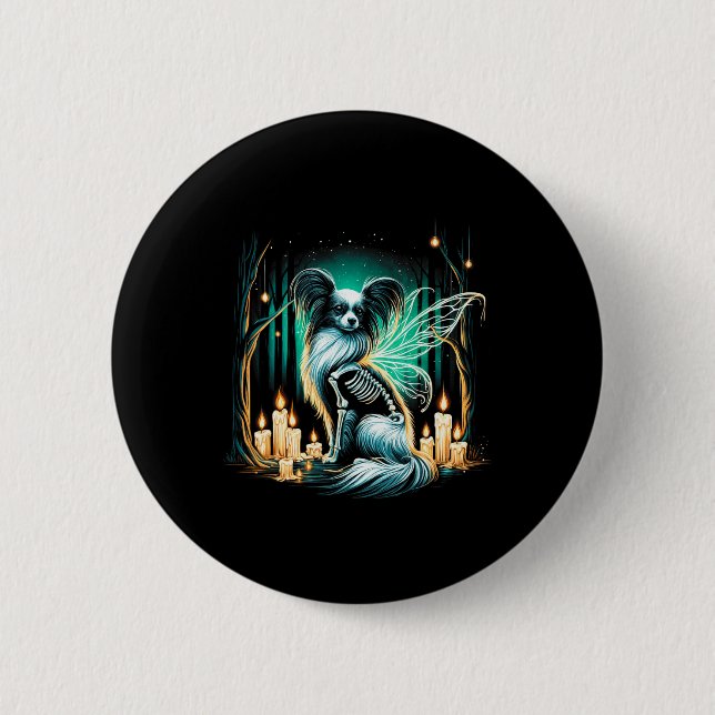 Cool Papillon Dog Skeleton Halloween Hund Mama Vat Button (Vorderseite)