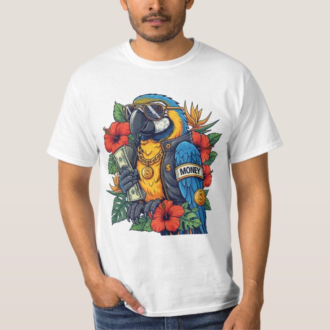 Cool Parrot with Cash – Tropical Rich Vibes T-Shir T-Shirt (Vorderseite)