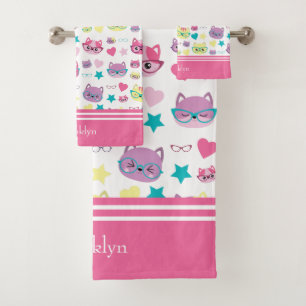 Cool Pastel Chats Avec Verres Motif, Rose