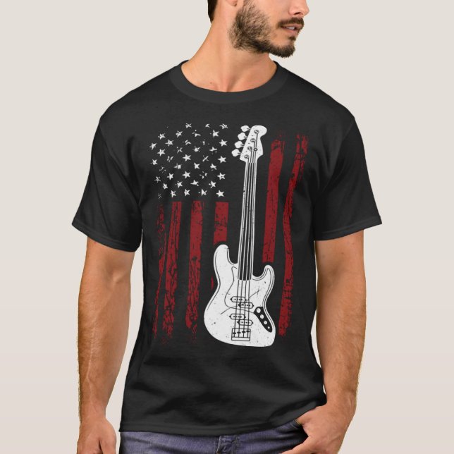 Cool Patriotic American Flag Bass Guitarist Guitar T-Shirt (Vorderseite)