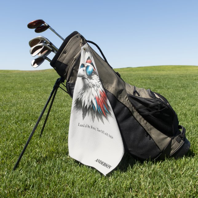 Cool Patriotic Bald Eagle Golfhandtuch (Gras)