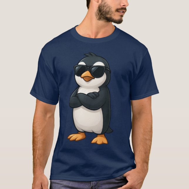 Cool penguin with crossed arms confident gamer car T-Shirt (Vorderseite)