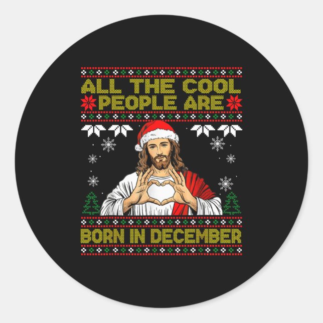 Cool People Are Born In December Christian Christm Runder Aufkleber (Vorderseite)