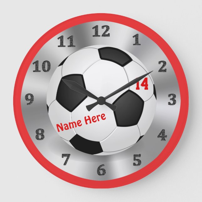 Cool Personalized Soccer Clock for Soccer Bedrooms Große Wanduhr (Vorderseite)