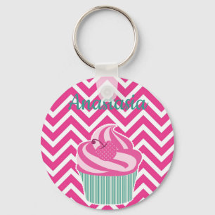 Cool, Phantastisch, Pink Cupcakes, weißer Name Schlüsselanhänger