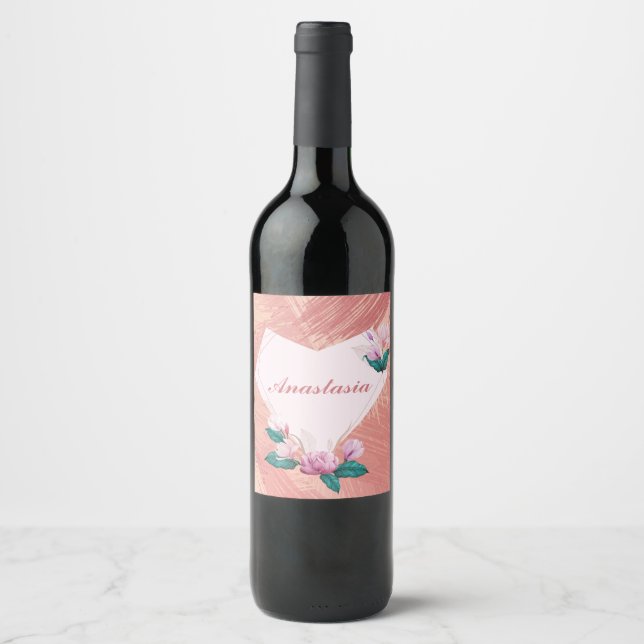 Cool, Phantastisch, rosa Herz mit dem Namen Weinetikett (Vorderseite)
