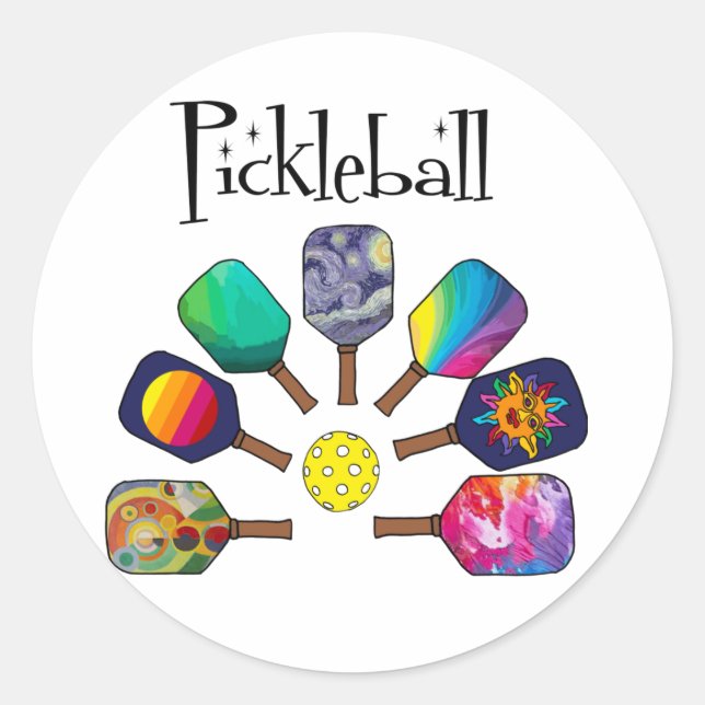 Cool Pickleball Paddle Sports Rainbow Runder Aufkleber (Vorderseite)