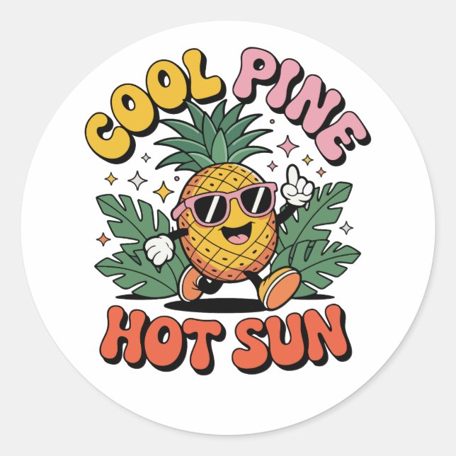 Cool Pine Hot Sun Retro Pineapple Summer Vibes Runder Aufkleber (Vorderseite)