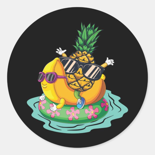 Cool Pineapple Banana Summer Vacation Relax Runder Aufkleber (Vorderseite)