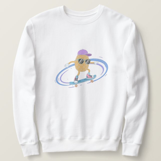Cool Pineapple Skater – Funny Tropical Skateboard Sweatshirt (Design vorne)
