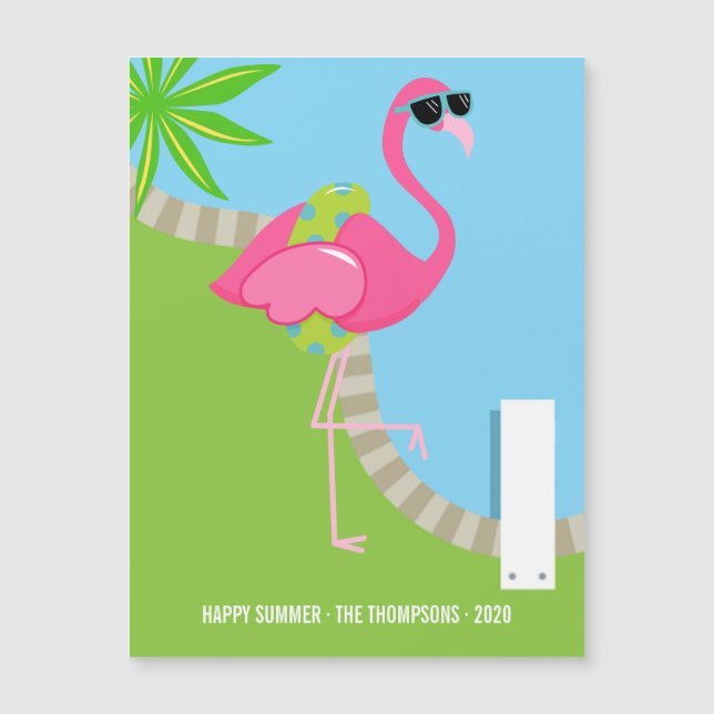 Cool Pink Flamingo Sommer Gruß Magnetkarte (Vorderseite)