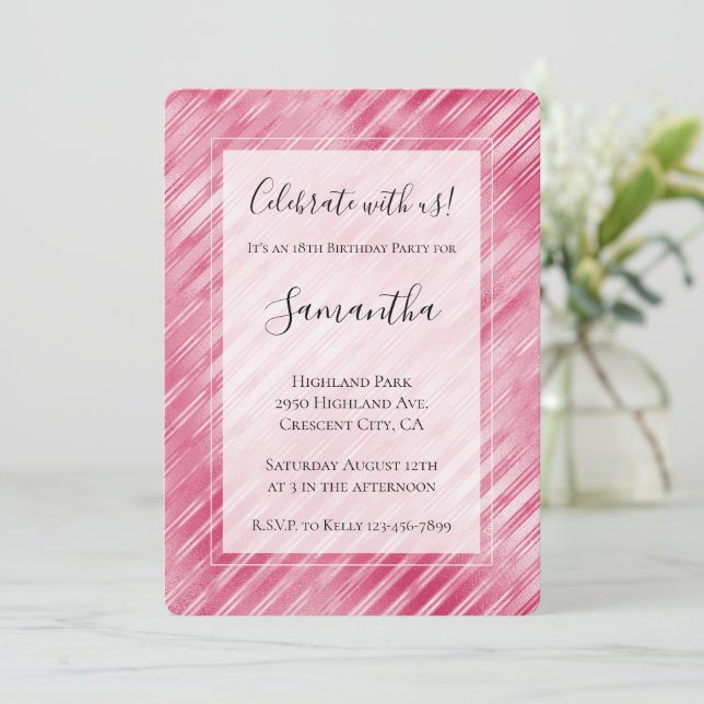 Cool Pink Glam Streifen Geburtstag Einladung (Stehend Vorderseite)