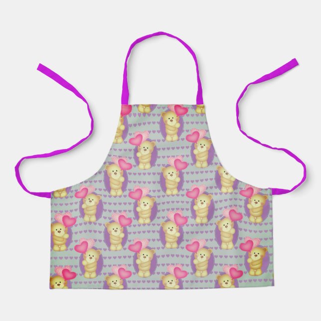 Cool Pink Hearts Teddy Bären Koch Baker Womens Kid Schürze (Vorderseite)