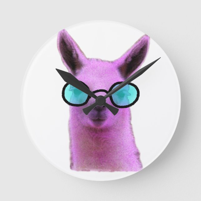 Cool Pink Llama! Runde Wanduhr (Vorderseite)