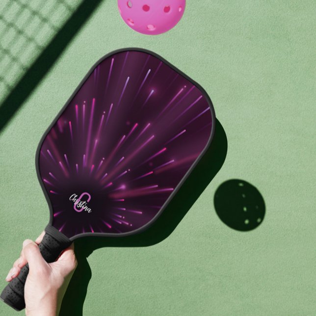 Cool Pink Neon Sternexplosion Individuelle Name Er Pickleball Schläger (Pink Neon Starburst Monogrammed Name Initial Girly Pickleball Paddle)