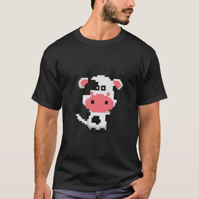 Cool Pixel Cow Farm Farmer T-Shirt (Vorderseite)